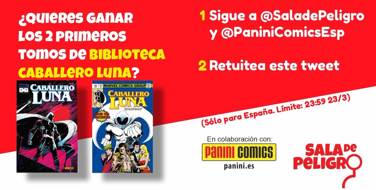 SalaDePeligro's tweet photo. ⚠️ATENCIÓN, CONCURSAZO⚠️Con motivo de nuestro podcast del Caballero Luna, sorteamos los DOS primeros volúmenes de la Biblioteca Caballero Luna de Panini Comics.

¡Doug Moench y Bill Sienkiewicz haciendo historia!

1⃣ Sigue a @SalaDePeligro y @PaniniComicsEsp
2⃣ Retuitea este tuit https://t.co/EnUo3R0QBI