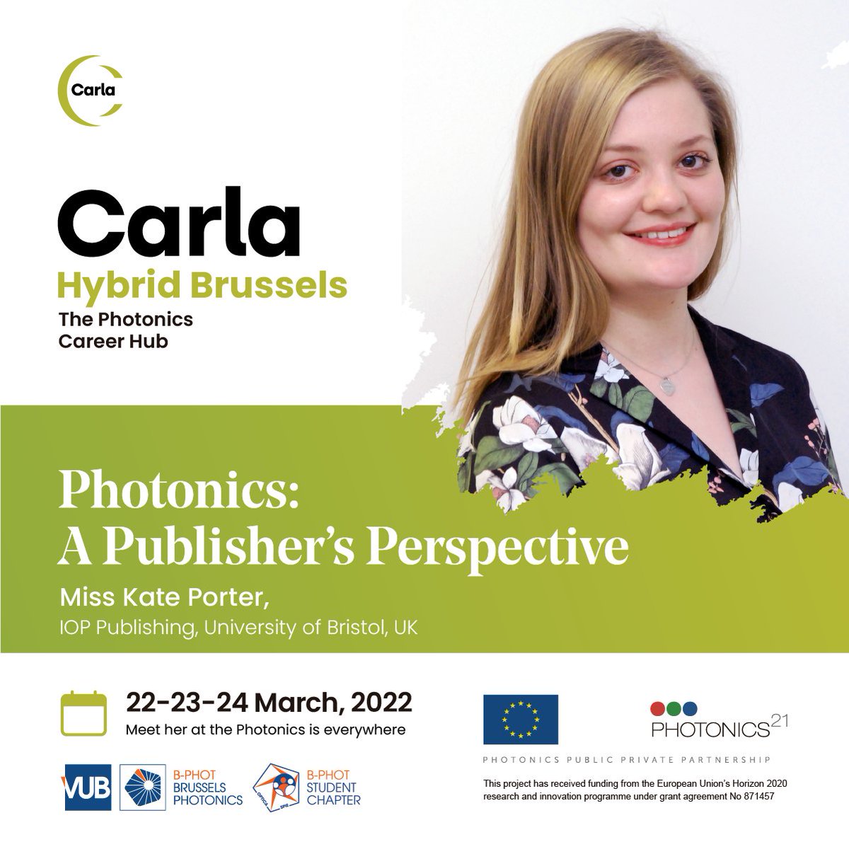 JPhysPhotonics's tweet photo. I'm so excited to be speaking about my experiences as a Publisher at CARLA Camp next Tuesday! At CARLA camp, early-stage researchers can discover career opportunities in #photonics. Registration & more on https://t.co/S9FasmLTuK. #carlahub #actphast https://t.co/uB62TEr1ZB