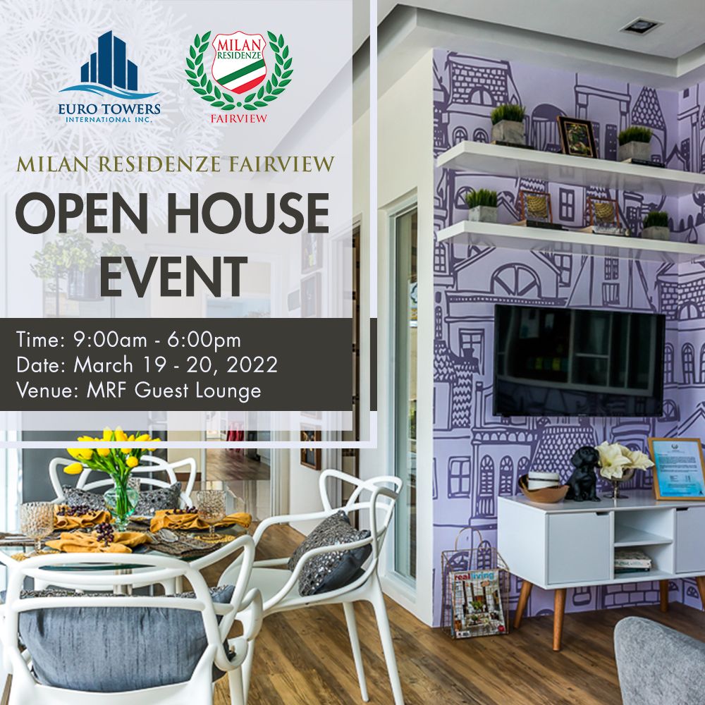 Euro_Towers's tweet photo. OPEN HOUSE Weekend @ Milan Residenze Fairview Guest Lounge on March 19 and 20, 2022!

Make that condo lifestyle dream come true! See you there! 
9:00am - 6:00pm

#MilanResidenzeFairview #Livethelifestyleyoudeserve https://t.co/GXIlCTFvIm
