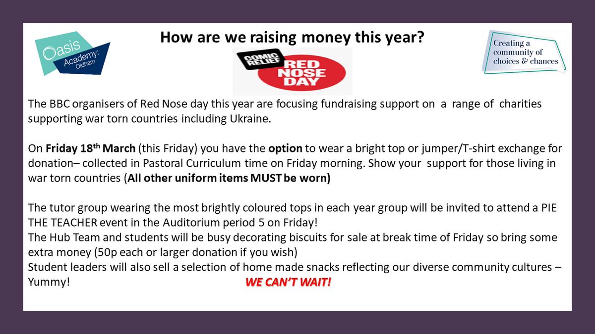 OldhamOasis's tweet photo. This is what we will be doing to celebrate #RedNoseDay @comicrelief on Friday! ๐๐ #TeamOAO https://t.co/eUWvG7LyMz
