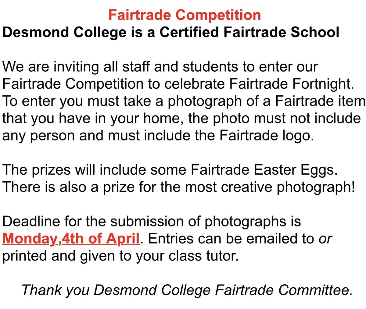desmondcollege's tweet photo. Choose Fairtrade @LCETBSchools @FAIRTRADE https://t.co/jLDRH2Hoir