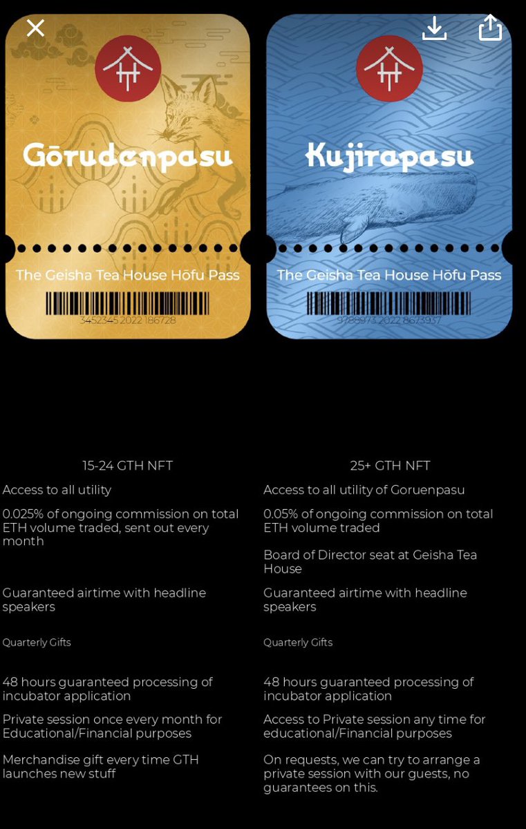 OKBoomerDN's tweet photo. 👘Gold pass status: 
Buy 15 = circa 1.35 ETH

🐳Whale pass status:
Buy 25 = circa 2.25 ETH

🇯🇵Geisha Tea House @NFTgeisha 
🇯🇵Passive income for these top 2 levels
🇯🇵Board of Director for WHALE

#geishateahousenft #NFT #WhaleAlert #NFTWhale #BAYC #MAYC #NFTJapan #NFTJPN #Azuki https://t.co/4fBLr97wS3
