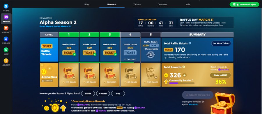 Giampi2211's tweet photo. @TheSandboxGame I just participated in the daily #SandboxAlphaS2Contest for a chance to earn up to 1,000 $SAND! Starting March 14 -  Show your Raffle Tickets. Check out my screenshot below! 👇 #SandboxAlphaS2 https://t.co/5iBkJ1ZHL4