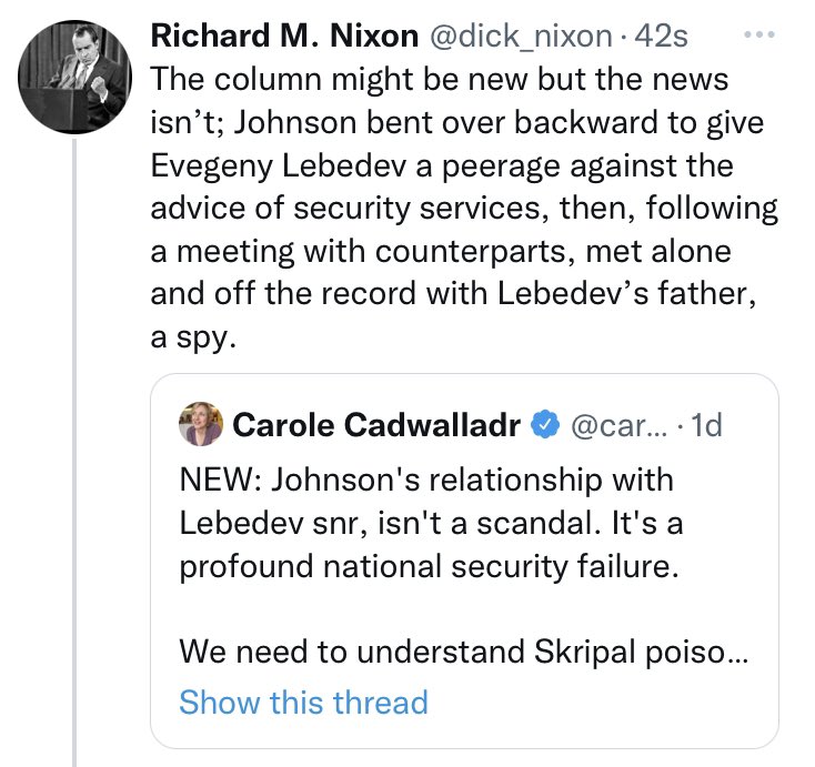 flying_rodent's tweet photo. I hadn’t heard this but you have to marvel at the absolute shitshow. As well as crashing the economy, floundering in a crisis and a humiliating defeat, we now have to add “consorts with foreign spooks” to the list of claims hurled at the opposition that the Tories actually did. https://t.co/H5luLDhxyU