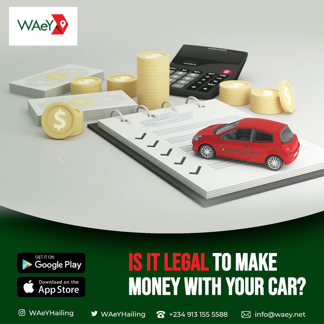 WAeYHailing's tweet photo. Yes, it’s absolutely legal to make money with your car. Join the WAeY hailing revolution - You get paid per minute and per mile (and there is usually a base fare)

Coming soon to Abuja, Kano and Kaduna.

#waeyhailing #logistics #ridesharing #ride #ridesharedriver #lyft #uber https://t.co/TCUe5IGBFH