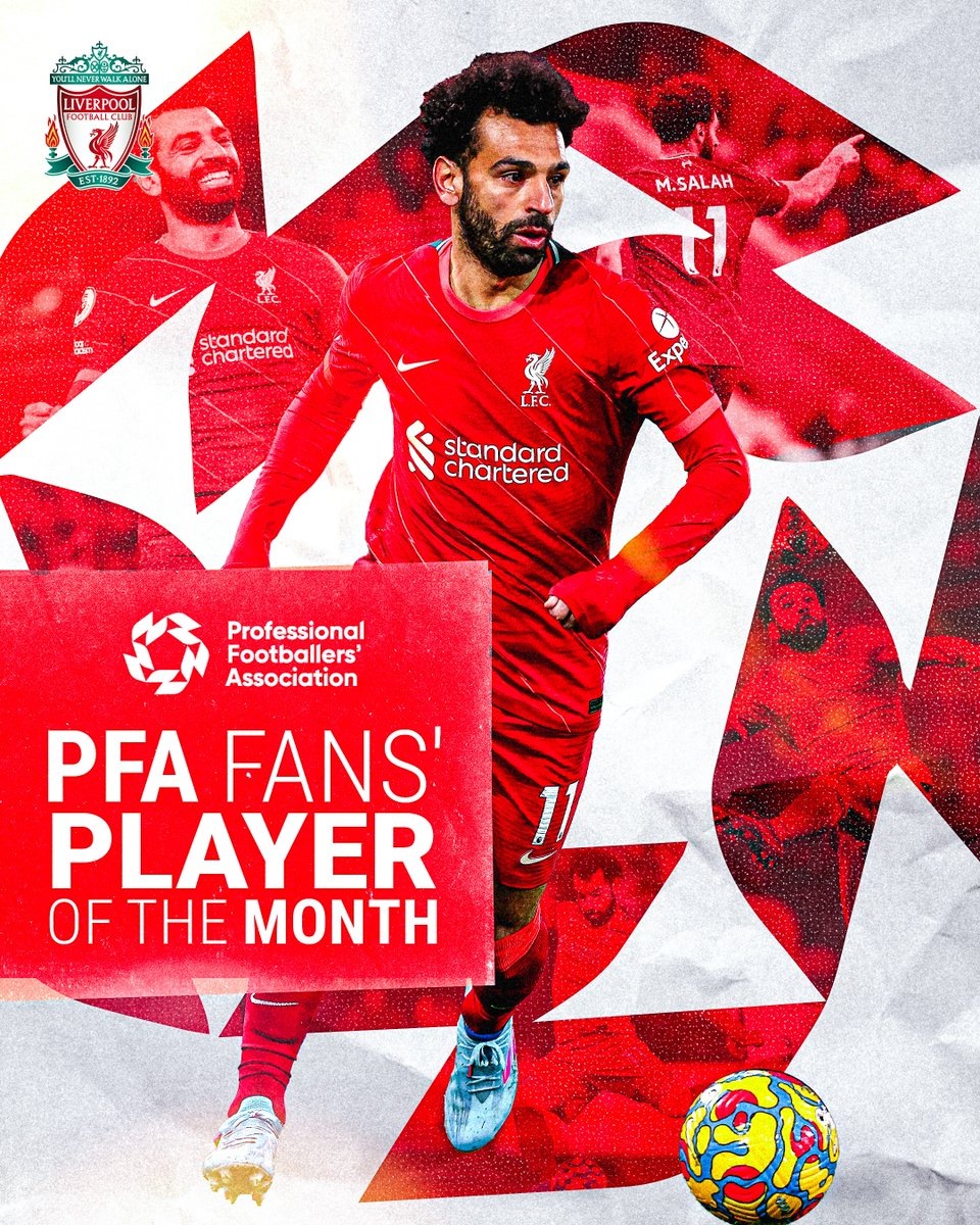 LFC's tweet photo. Congratulations, @MoSalah 👏

Mo has been named as the @PFA Fans' Player of the Month for February 🤩 #PFAPOTM https://t.co/lZls71fPx5