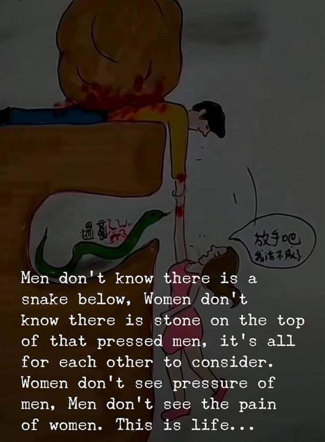 0xbebex0's tweet photo. "Men don't know there is a snake below, Women don't know there's a stone on the top of that pressed men, it's all for each other to consider. Women don't see the pressure of men, Men don't see the pain of women. This is life..."

cto https://t.co/DJTl8Ov7Lc