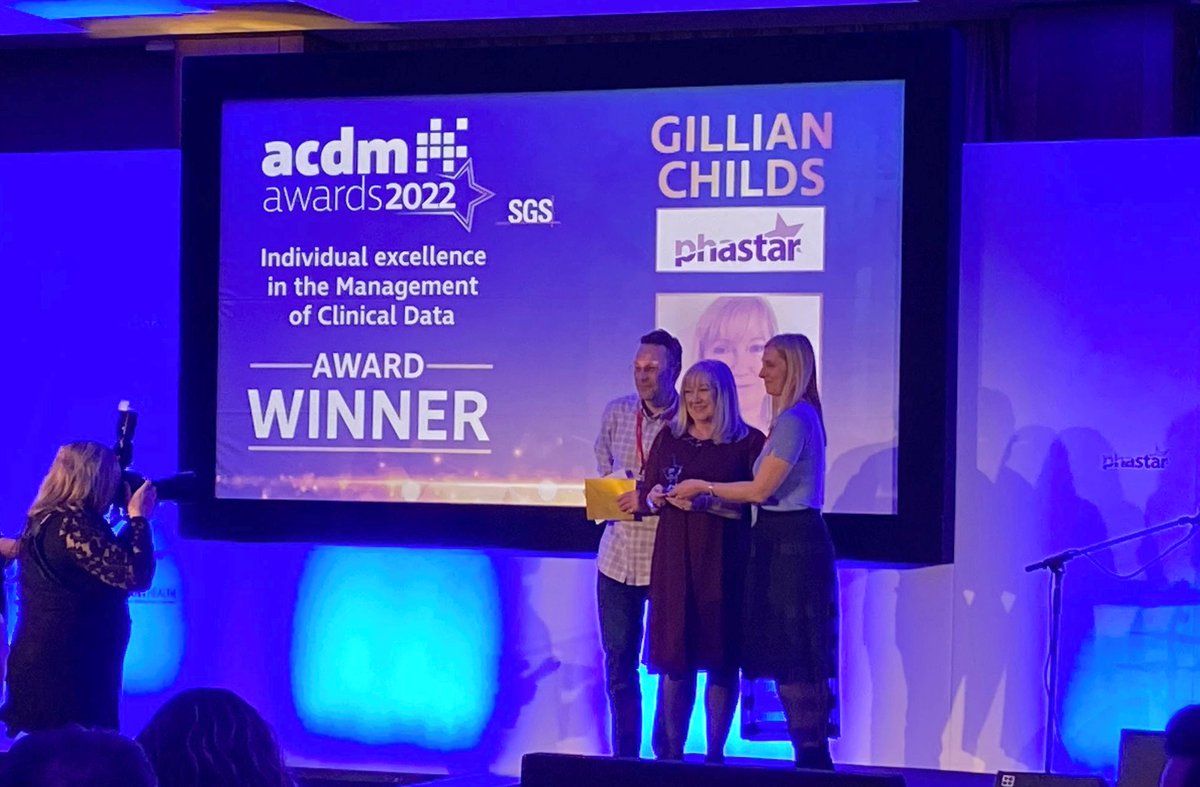 TeamPhastar's tweet photo. Huge congratulations to Phastar’s Gillian Childs for winning the ‘Individual Excellence in Management of Clinical Data' award last night at the ACDM 2022 Awards in Edinburgh! Well done Gillian!
#acdm22 #clinicalresearch #conference #datamanagement #PHASTAR https://t.co/OWXxoYKbr0