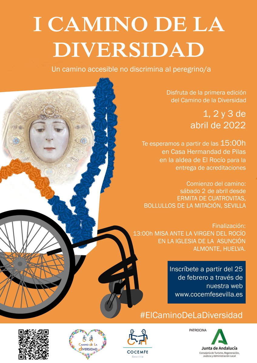 COCEMFESEVILLA's tweet photo. ✅Promover la #igualdad de oportunidades a través de la #AccesibilidadUniversal, es sinónimo de un desarrollo social equitativo y participativo. 

📝#ElCaminoDeLaDiversidad. El plazo se cierra hoy 15 de marzo a las 24:00h ➡️https://t.co/65t3h0Bs06

Patrocina: @TurismoAND https://t.co/RrSMUNlmu5