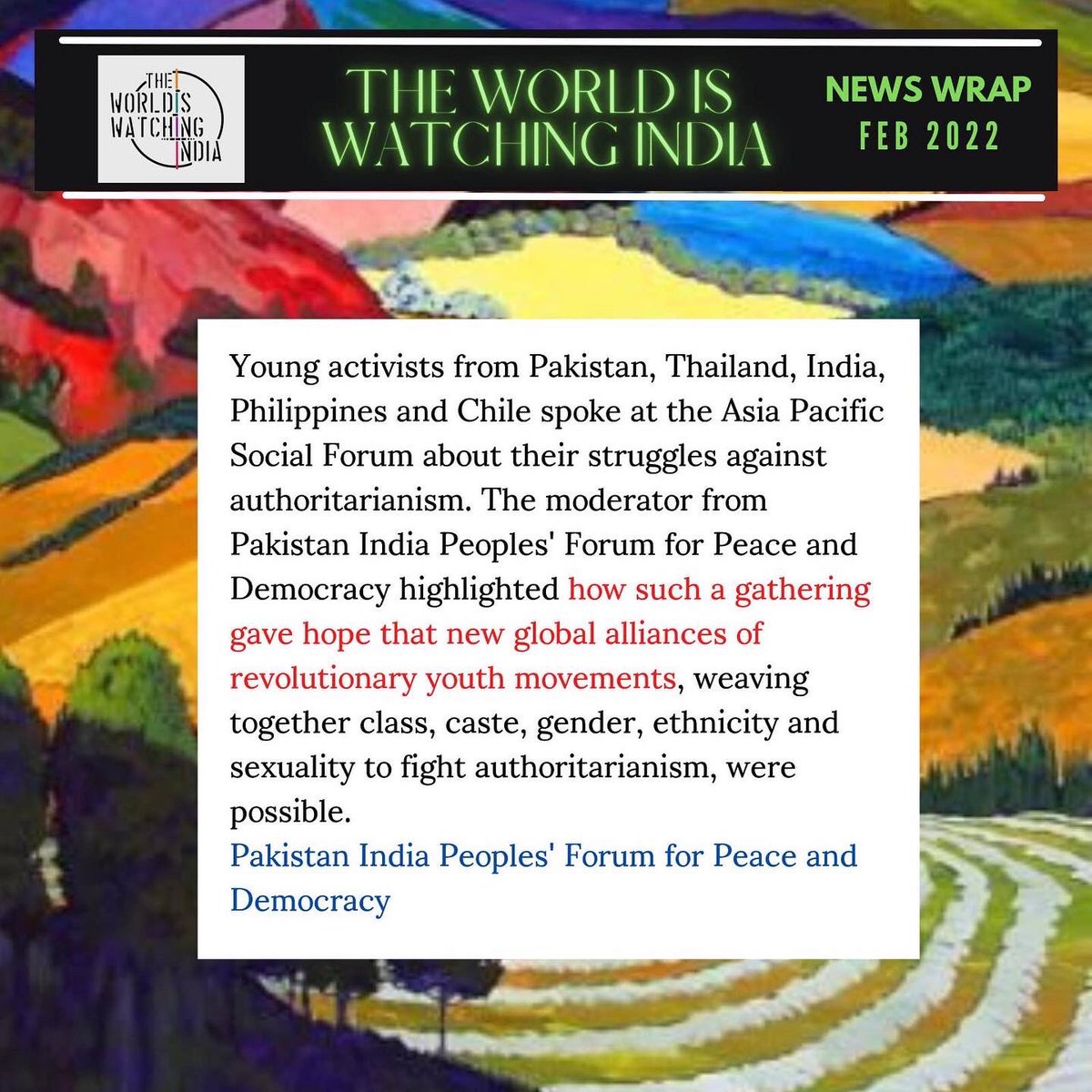 right2dissent20's tweet photo. @AsiaSocialforum @IndiaJusticeP #theworldiswatchingindia https://t.co/qzUrCoPJzk