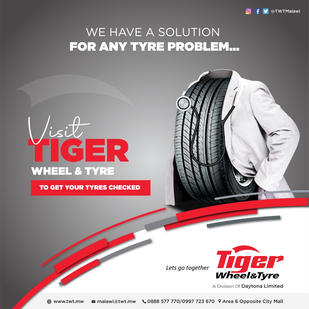 TWTMalawi's tweet photo. We have a solution for any tyre problem.

Visit our store today to get your tyres checked by a team of professionals

#twtmalawi #TigerWheelAndTyre #Fitment #Alignmemt #Balancing #Tyre #LetsGoTogether #2022 #professionals #lilongwe #malawi https://t.co/difvPrl3jf