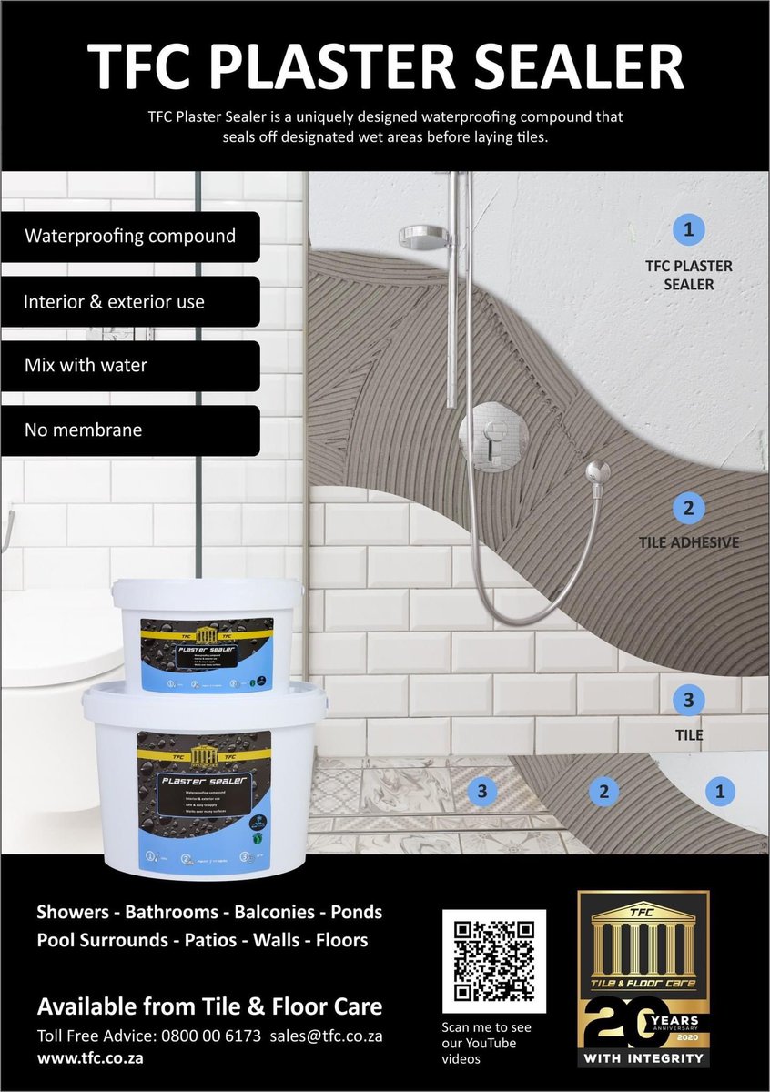 TFCSouthAfrica's tweet photo. #TFC #Plastersealer is the perfect waterproofing compound that can be used before you lay your tiles.
This product can be used both indoors & outdoors and with its easy to use formula you just add water, no need for a membrane.
Get your plaster sealer today.
sales@tfc.co.za https://t.co/wjn4X3GyY8