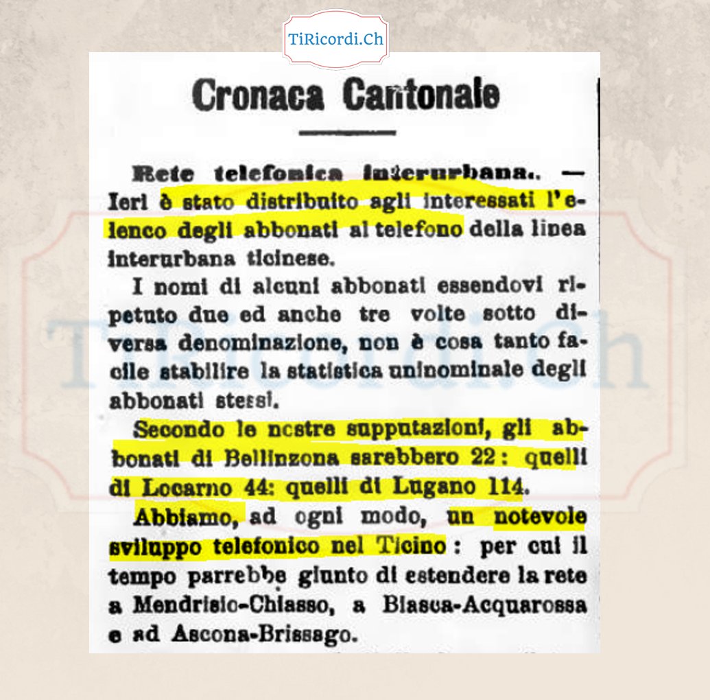 RicordiTi's tweet photo. Abbonati alla rete telefonica al 30 giugno di 120 anni fa.

#storia #ticino #cultura #retro #svizzera #vintagestyle #swiss #lugano #locarno #classic #antique #tiricordi #art #photooftheday #history https://t.co/OCGvu5bijm