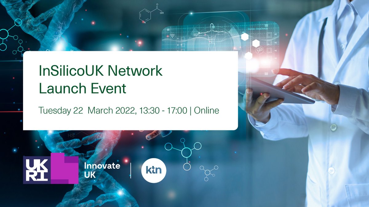 IUK_ESP's tweet photo. Join us on 22nd March for the launch of @KTNUK InSilicoUK network. Indro Mukerjee, CEO of @innovateuk, will be taking part in this event as keynote speaker. We also hope to be joined by @GeorgeFreemanMP. Register today > https://t.co/SOhOSMTCBy
#InSilico #ComputationalMedicine https://t.co/3mQFyj9bIf