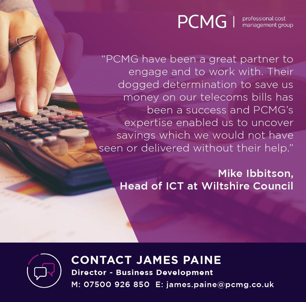 PCMGLtd's tweet photo. We're proud to receive such glowing testimonials; thank you @wiltscouncil for such kind words. 

We make it our mission to help all organisations save money on energy &amp; telecom bills. 

#TestimonialTuesday #Council #PublicSector #BillValidation #ForensicAudit #RevenueRecovery https://t.co/WiwcbOUyCN