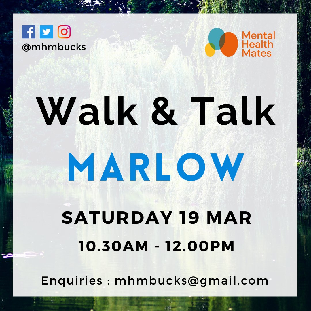 mhmbucks's tweet photo. If you are struggling with your mental health, know you are not alone. 
Join our next Walk and Talk on Sat 19/03 in Marlow and find out if peer support can help you. 

Email us on mhmbucks@gmail.com for more info 💙
#walkandtalk #peersupport #supportgroup #findyourwe https://t.co/7uSbjegHmZ