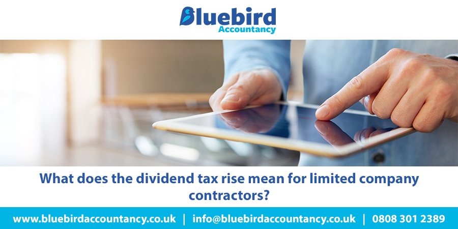 Bluebird_Acc's tweet photo. From April 2022, the government will be increasing the dividend tax rates by 1.25%. Take a look at our latest blog to find out what this means for limited company contractors: https://t.co/Ok9qRbIsmg

#DividendTax #Tax #LimitedCompany #Contractors https://t.co/iFFzlx2CzK