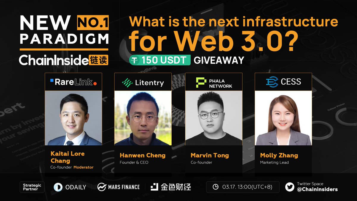 RareLinkNetwork's tweet photo. #RareLink is honored to have our Co-founder  @cktlore  be invited to the online event sponsored by @Chaininsiders 
We are pleased to discuss #Web3 with @litentry @PhalaNetwork and @CESS_Storage 
#Giveaway https://t.co/qmtNDfoD1S