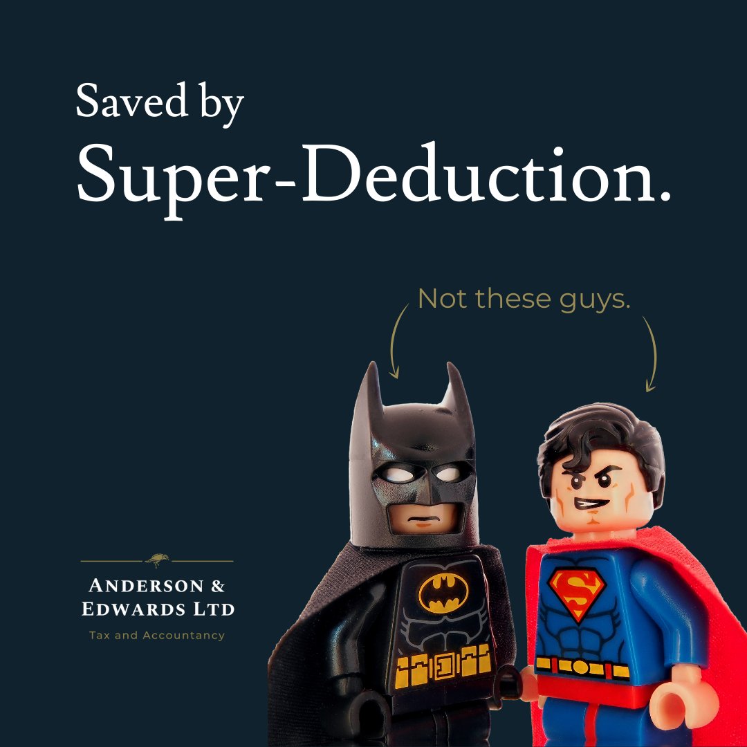 AE_CALtd's tweet photo. Super-deduction - the #Accountants / #tax advisers version of a #superhero. It could help your limited company’s tax #profit. PLUS you have time before it expires. Make a move now: https://t.co/1VrhwEDIGW

#taxdeduction #taxrelief #corporationtax #accountancy #company https://t.co/HxGJxjpT5J