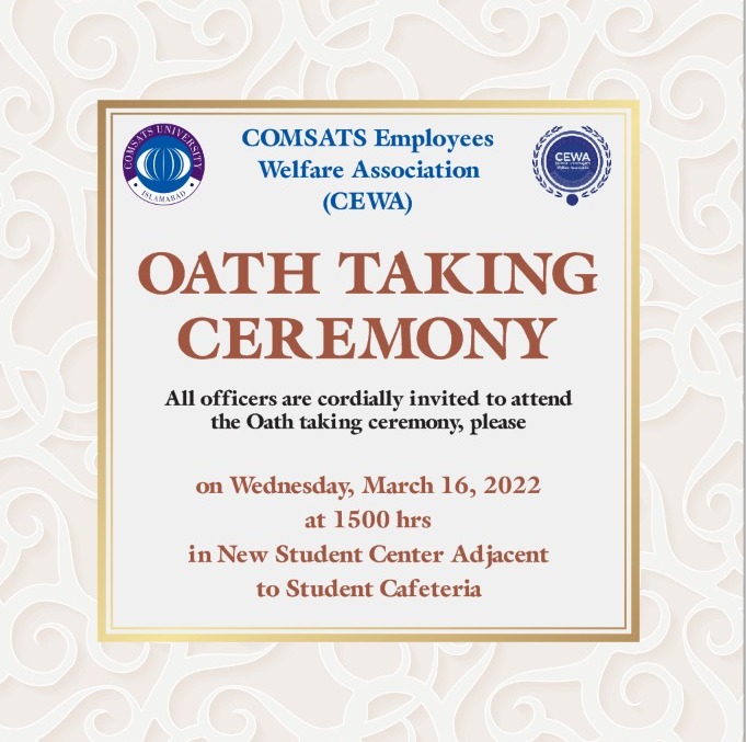 CEWAcomsats's tweet photo. Invitation to attend CEWA Oath Taking Ceremony https://t.co/PTW6NcXWfX