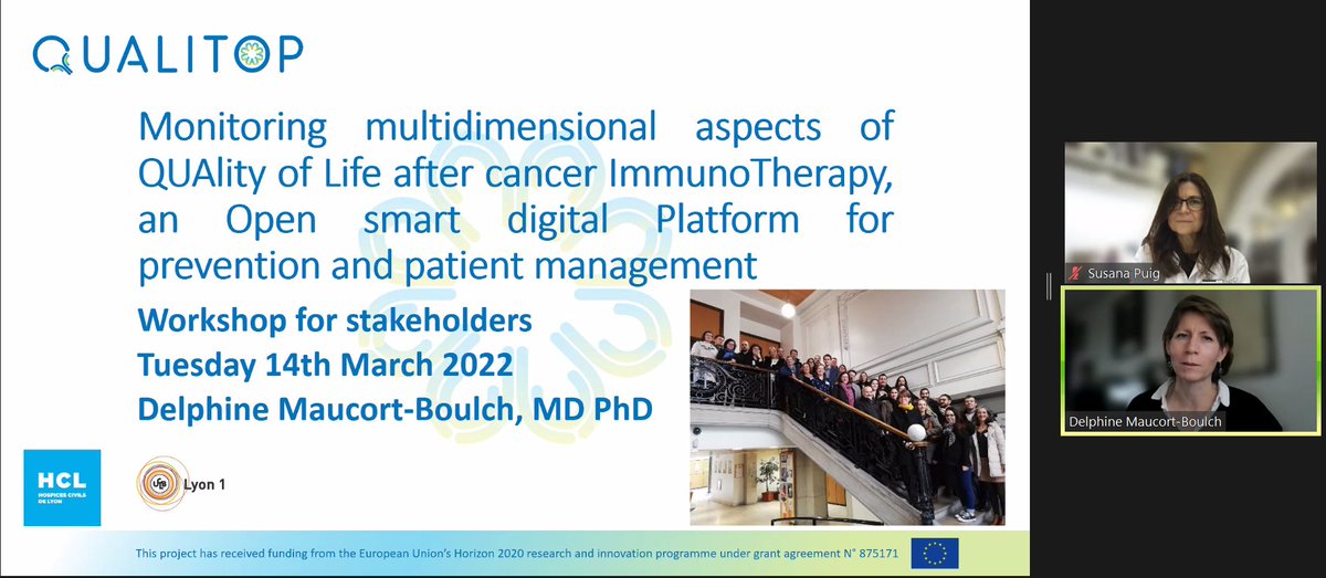 🔵Delphine Maucort-Boulch, QUALITOP’s Project Coordinator is currently talking about why they chose #immunotherapy as the main topic of the project and she is also giving an overview and what have been done on this 18 months of the project.