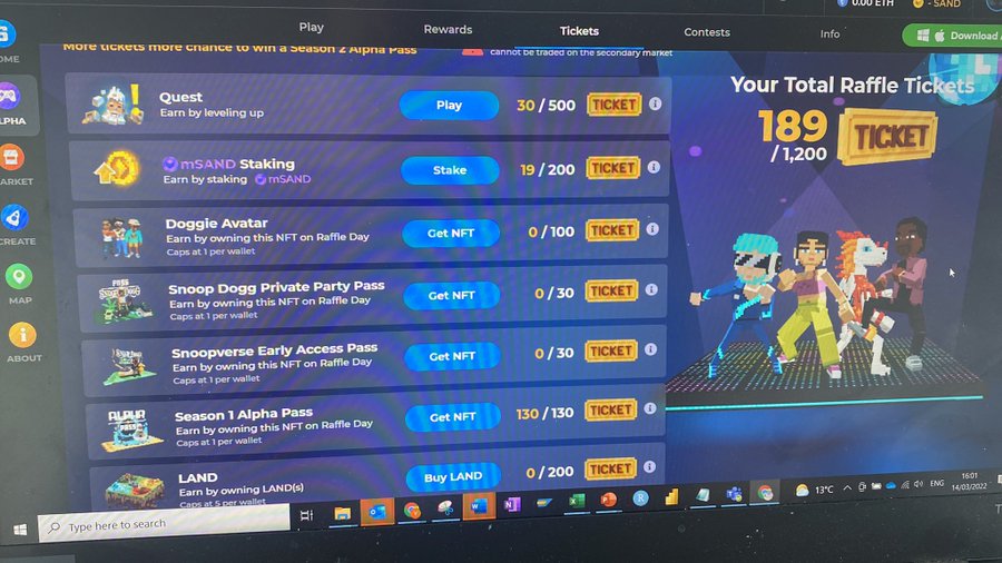 gamerkot's tweet photo. @TheSandboxGame I just participated in the daily #SandboxAlphaS2Contest for a chance to earn up to 1,000 $SAND! Starting March 14 -  Show your Raffle Tickets. Check out my screenshot below! 👇 #SandboxAlphaS2 https://t.co/2GILyefJnv