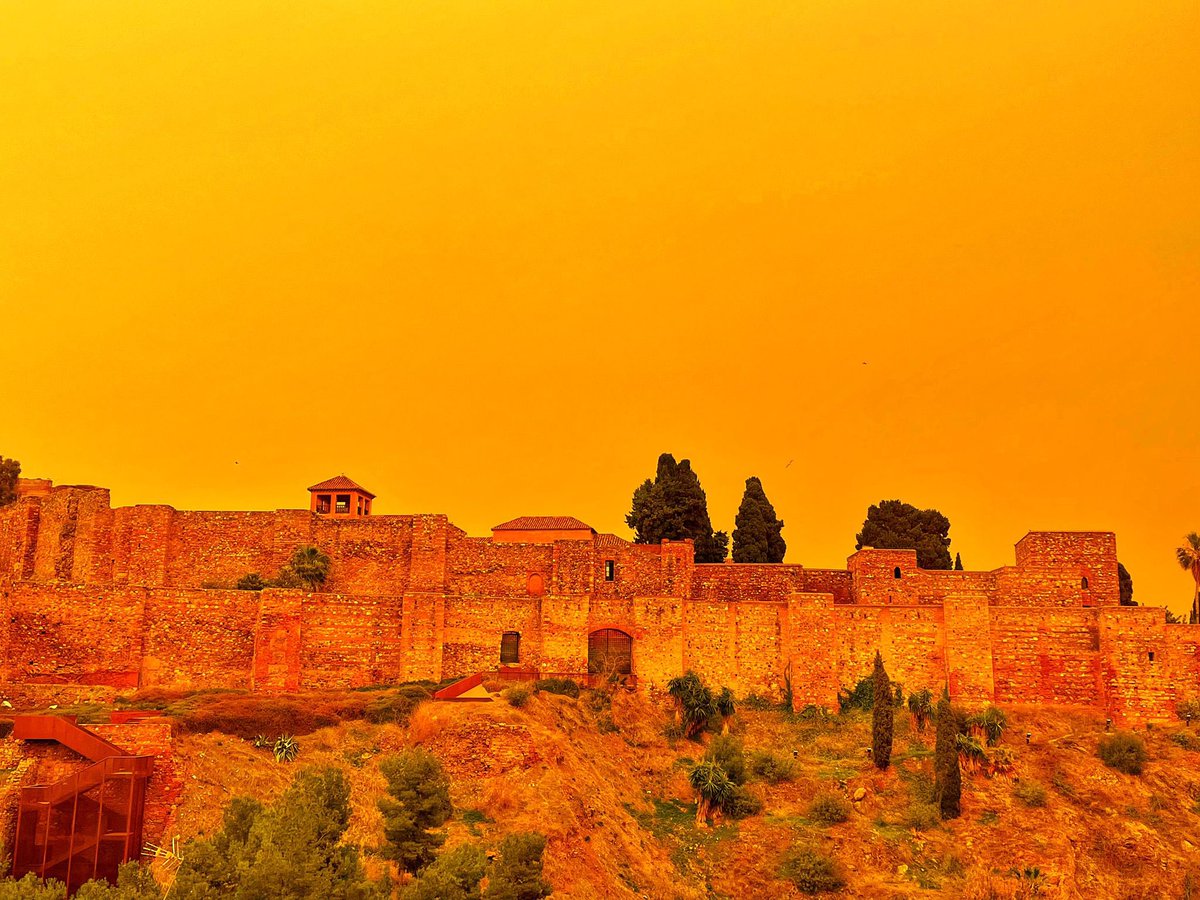 antoniobanderas's tweet photo. Malaga wakes up today orange due to suspended dust coming from Africa.

Pues si. Málaga amaneció hoy anaranjada. El polvo en suspensión africano es al parecer el causante de esta variación cromática.

#Málaga #nofilter #orange #mediterranean #Alcazaba #Calima  

@tiempobrasero https://t.co/T0s8nJ81XF