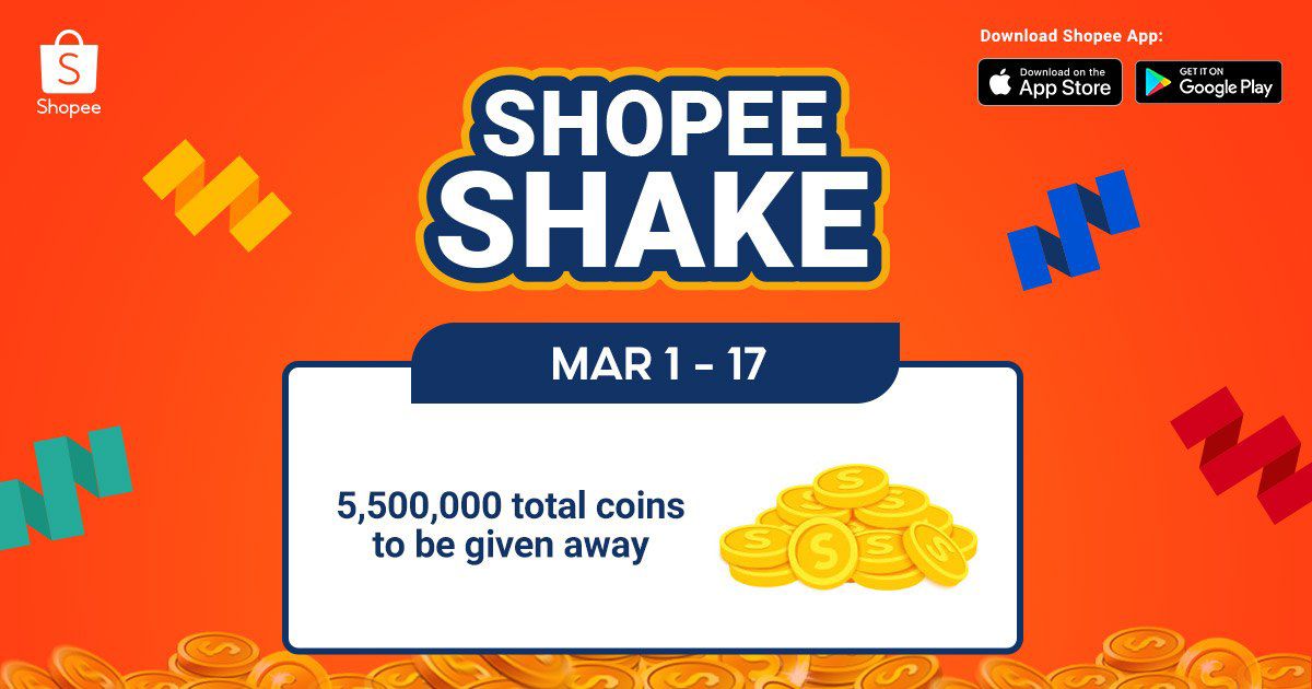 Play Shopee Shake to win Shopee coins! 5,500,000 coins to be given away. Join now! shp.ee/pa6q7k99b4f
