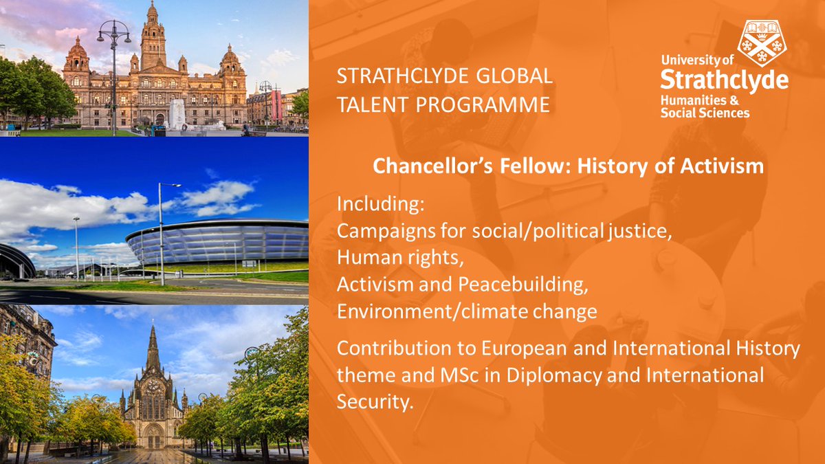 Dr Rogelia Pastor-Castro (@rogeliapc) on Twitter photo Join us <a href="/UniStrathclyde/">University of Strathclyde</a> Glasgow!
We are looking for Chancellorās Fellow in History of Activism.
Excellent opportunity to contribute to <a href="/StrathHistory/">History@Strathclyde</a> including our MSc Diplomacy and International Security.
#HumanRights #Peacebuilding
Details: jobs.ac.uk/job/CNV972/str⦠Join us <a href="/UniStrathclyde/">University of Strathclyde</a> Glasgow!
We are looking for Chancellorās Fellow in History of Activism.
Excellent opportunity to contribute to <a href="/StrathHistory/">History@Strathclyde</a> including our MSc Diplomacy and International Security.
#HumanRights #Peacebuilding
Details: jobs.ac.uk/job/CNV972/strā¦