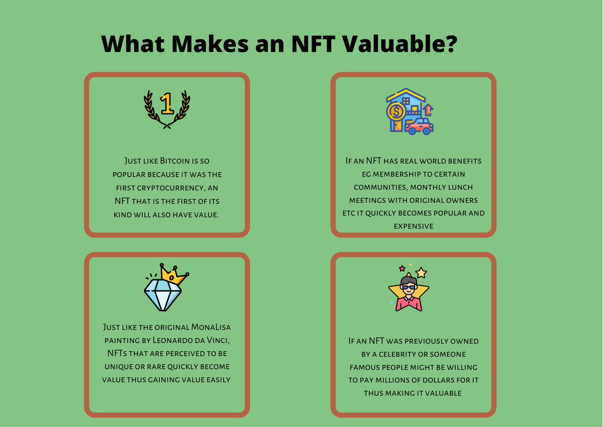 UbuntuPunks's tweet photo. An NFT is considered to be valuable if:
•It is the first of its kind 🤩
• It has real world benefits 😌
• It is unique or rare 💎
• It has a solid ownership history 🙌🏾
#NFTs #UbuntuPunks https://t.co/IGo0Yk23Hp