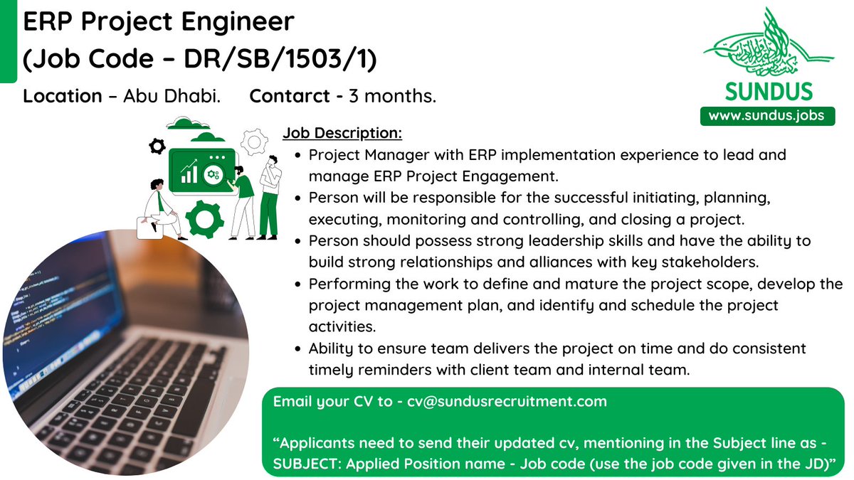 SundusGlobal's tweet photo. We are #hiring ERP Project Engineer.
Email your resume at - cv@sundusrecruitment.com
Visit - https://t.co/XMDkfe13GC
#erp #erpsoftware #erpengineer #engineer #project #softwaredevelopers #hrconsultancy #employment https://t.co/IxY1udEEI6