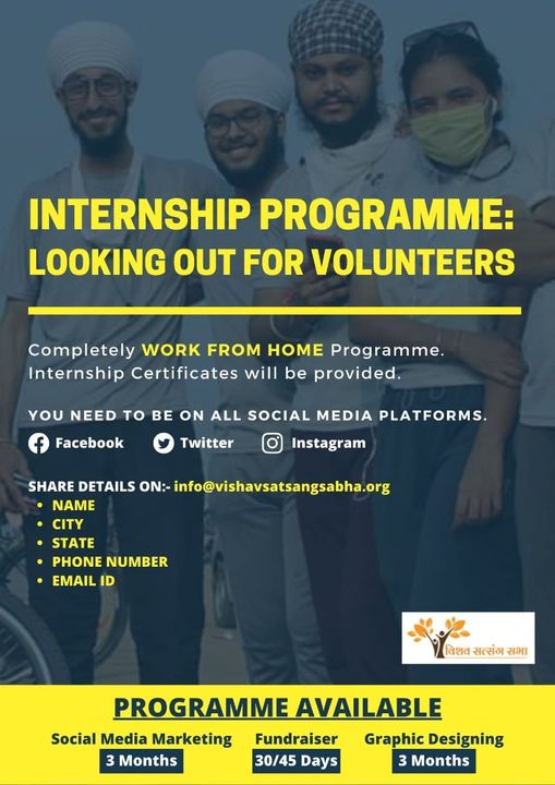VSSBharat's tweet photo. Internship Programme Looking Out For Volunteers. 
come forward and grab this opportunity 
.
.
.
.
.
.
#internshipopportunity #internship #programme #opportunities  #volunteer #workfromhome #certification https://t.co/yjotxkY1UP