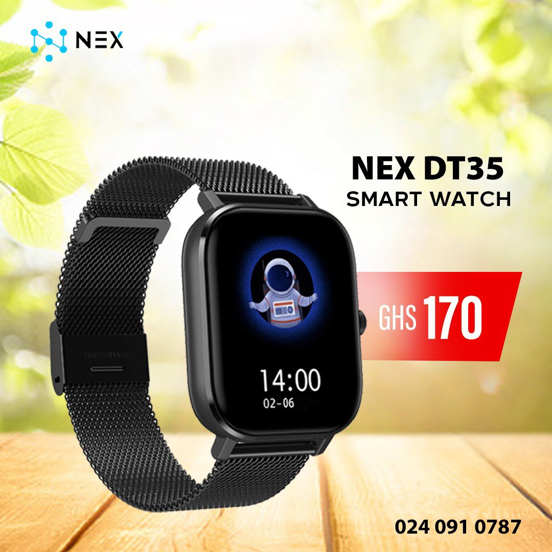 nexglobalgh's tweet photo. We are taking orders for today please. Get the Nex DT35 Smart Watch for 170 cedis only.
Call us: 024 091 0787 / 054 052 5152
#smartwatch #nexsmartwatch https://t.co/dqvNZp7taG