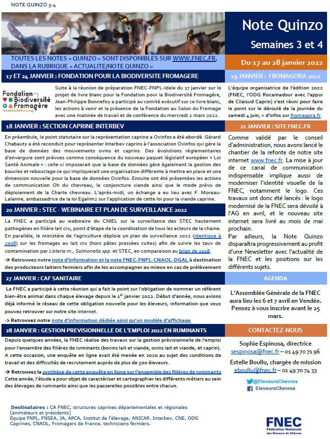 EleveursChevres's tweet image. 📰 Retrouvez les 2 dernières #NoteQuinzo🐐

➡ Au programme : Fondation Biodiversité Fromagère, #Fromagora, section #caprine #Interbev, #STEC, concertation #ONG #ANICAP, CA #FNEC, AG #FNB, étude caprine #FranceAgriMer européen du Sud, et projet #TRAC #Idele

#Caprin #Chèvre #Lait
