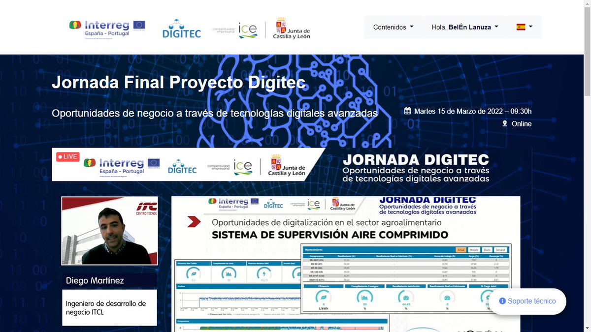 DihbuIndustry40's tweet photo. Diego Martínez, de nuestro asociado @_ITCL explica los sistemas desarrollados y ya testeados de supervisión de instalaciones de aire comprimido en la jornada de @ProyectoDIGITEC  #solucionesdigitalización https://t.co/hgB871azbU