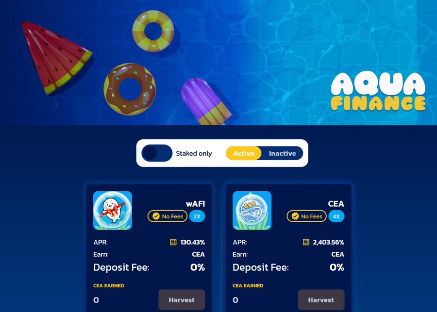 aqua_finance's tweet photo. Looking for treasure under the ocean? Come check our farm > https://t.co/36oUAgRRfM

#AQUAFINANCE #AFI #CEA #BinanceSmartChain #BSC #DeFi #Binance #NFT #GameFi #farming #YieldFarming #Farmers https://t.co/tAoH6YB4mv