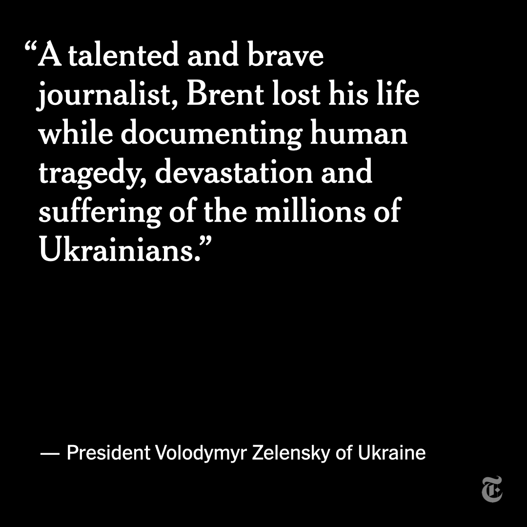 nytimes's tweet photo. President Volodymyr Zelensky of Ukraine sent condolences to the family of Brent Renaud, the U.S. journalist who was killed outside Kyiv, thanking the filmmaker for his commitment to documenting the war.
https://t.co/NNtvrEU8PE https://t.co/j3YAAW4V80