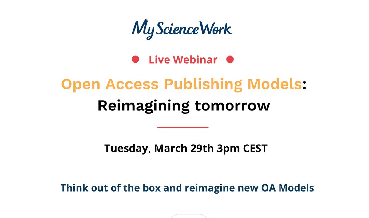 MyScienceWork's tweet photo. Register for our next #Webinar to hear @heatherstaines from @DeltaThink talk about #OpenAccess Publishing Models. Come discover the state and trends of OA Models!
Register here: https://t.co/wddKUG8soX
#PublishingModels #Publishing #PublishingArticles #OpenScience https://t.co/oyihtXTaSj