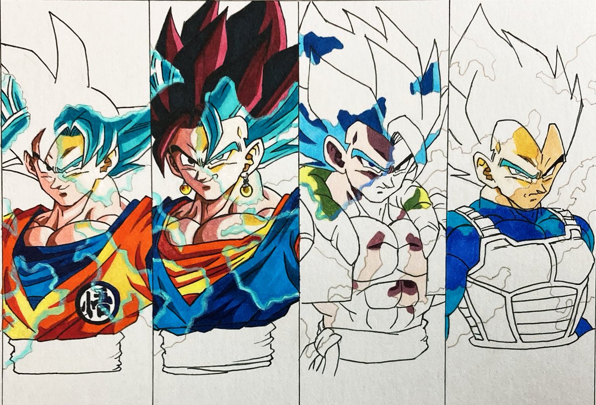 ドラゴンボール 通常ベジットのかわいい丸目と ゴジータの大袈裟なくらい大きな クロワッサンが大好 ひろ のイラスト