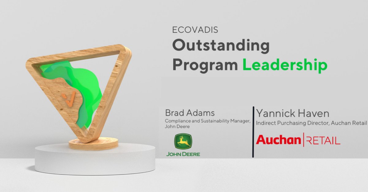 EcoVadisFR's tweet image. Félicitations à Brad Adams (@JohnDeere), et Yannick Haven (@Auchannews) qui ont remporté le prix EcoVadis de leadership #achatsreponsables !!! ecovad.is/3MUHvKe #Sustain2022 #DestinationImpact