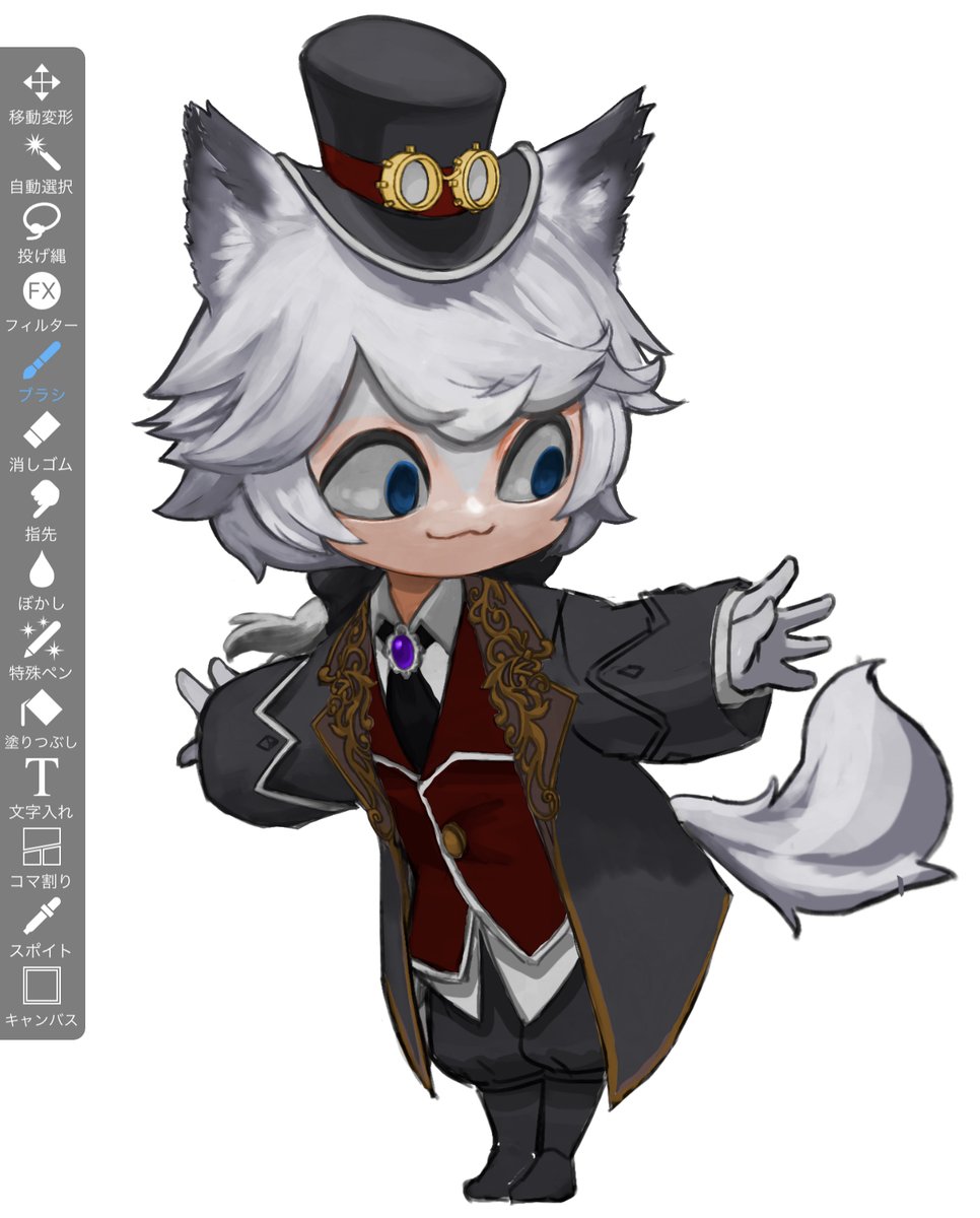 animal ears top hat hat 1boy male focus tail gloves  illustration images