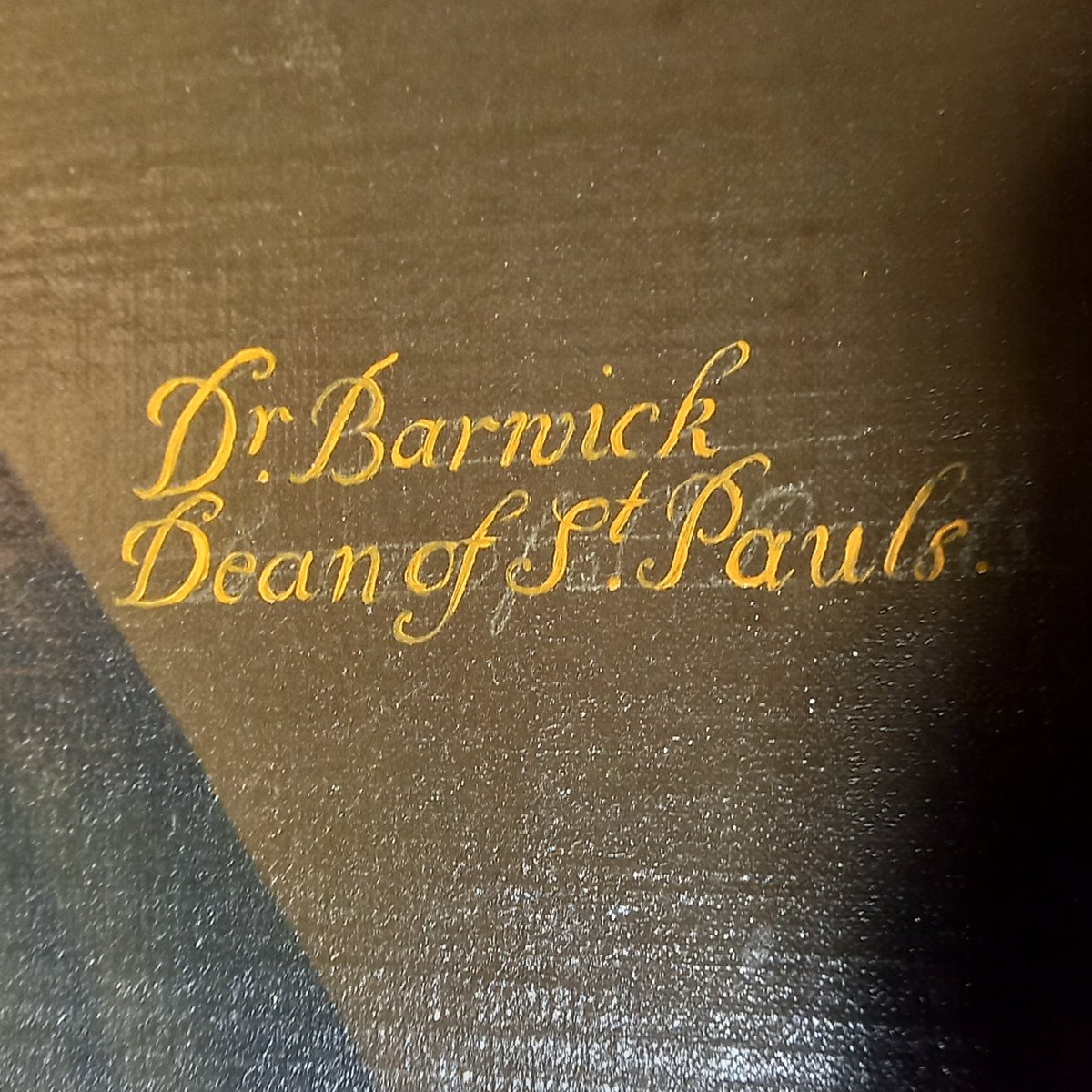 During the #painting survey at Lodge, more hidden details in some of the paintings became visible. With a strong light, you can just make out the #artist has very carefully traced the text with guidelines before painting.