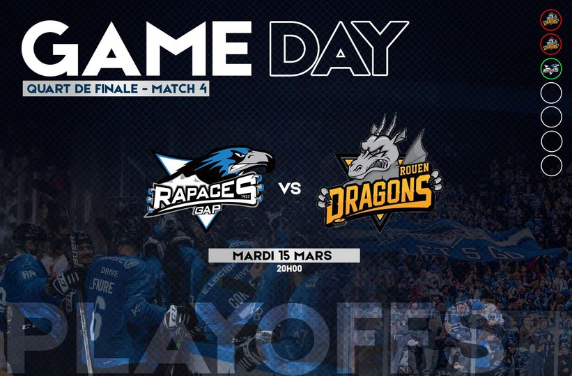 GapHockeyTV's tweet photo. #GAPROU #POM4 Match 4 ce soir entre les Rapaces et les Dragons dès 20h15 sur @FANSEAT_FR ! Vous étiez nombreux hier à réagir avec nous via le #FanseatGap et on compte sur vous ce soir pour mettre le feu à Twitter ! https://t.co/R0zCi8RvGU
