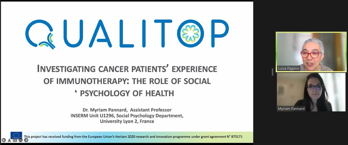 🔵 Myriam Pannard, takes the floor to explain that within the framework of the #QUALITOP project, they participated in the development of questionnaires aimed at predicting the quality of life of patients treated with #immunotherapy. 
 
#cancerpatients