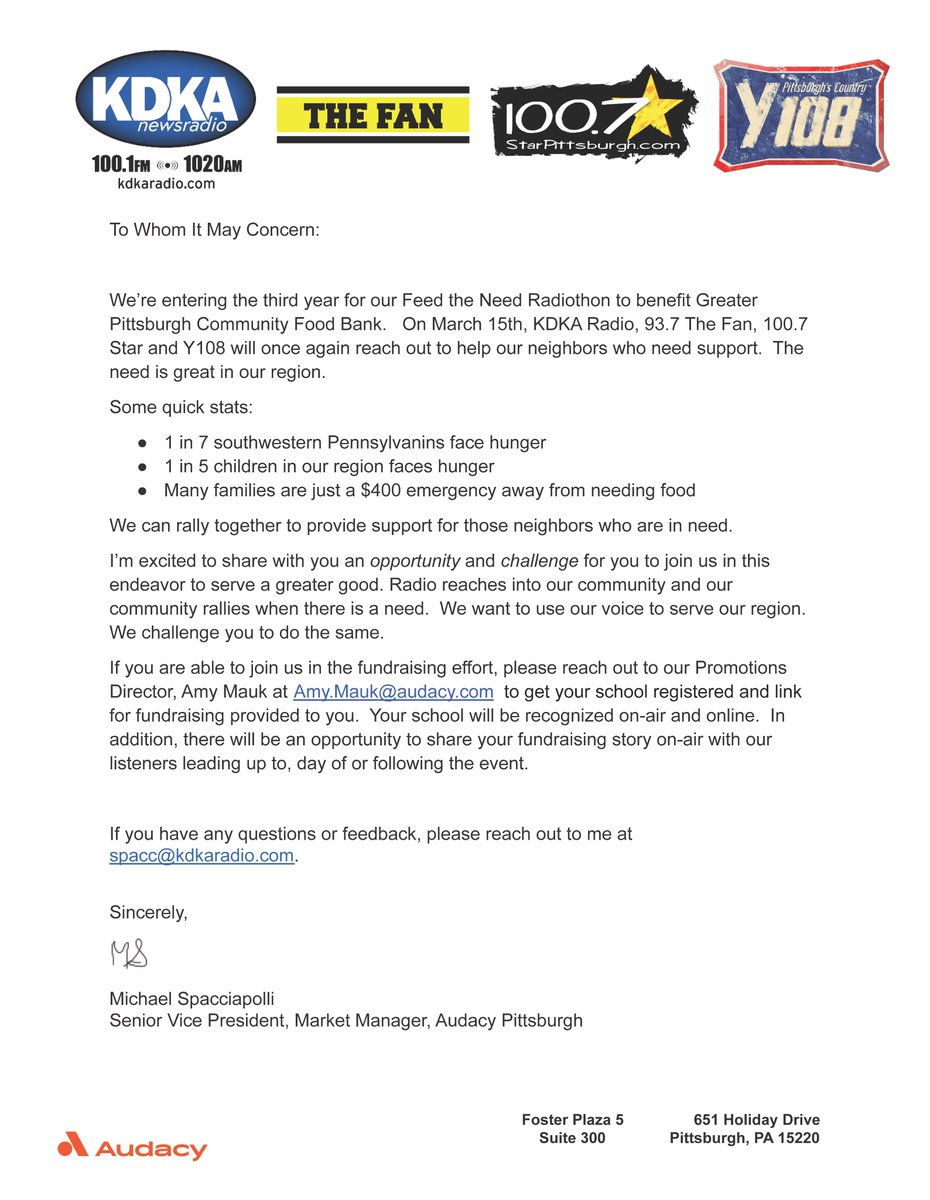 Tune in this afternoon at 3:15 PM to hear <a href="/rickdayton/">Rick Dayton</a> <a href="/KDKARadio/">100.1 FM and AM 1020 KDKA</a> interview some of our amazing students who have been raising money for this year's Feed the Need Radiothon! TY Rick for spotlighting these amazing young people! <a href="/MontourARK/">Montour ARK Club</a> <a href="/InteractMontour/">Montour Interact</a> #MontourProud