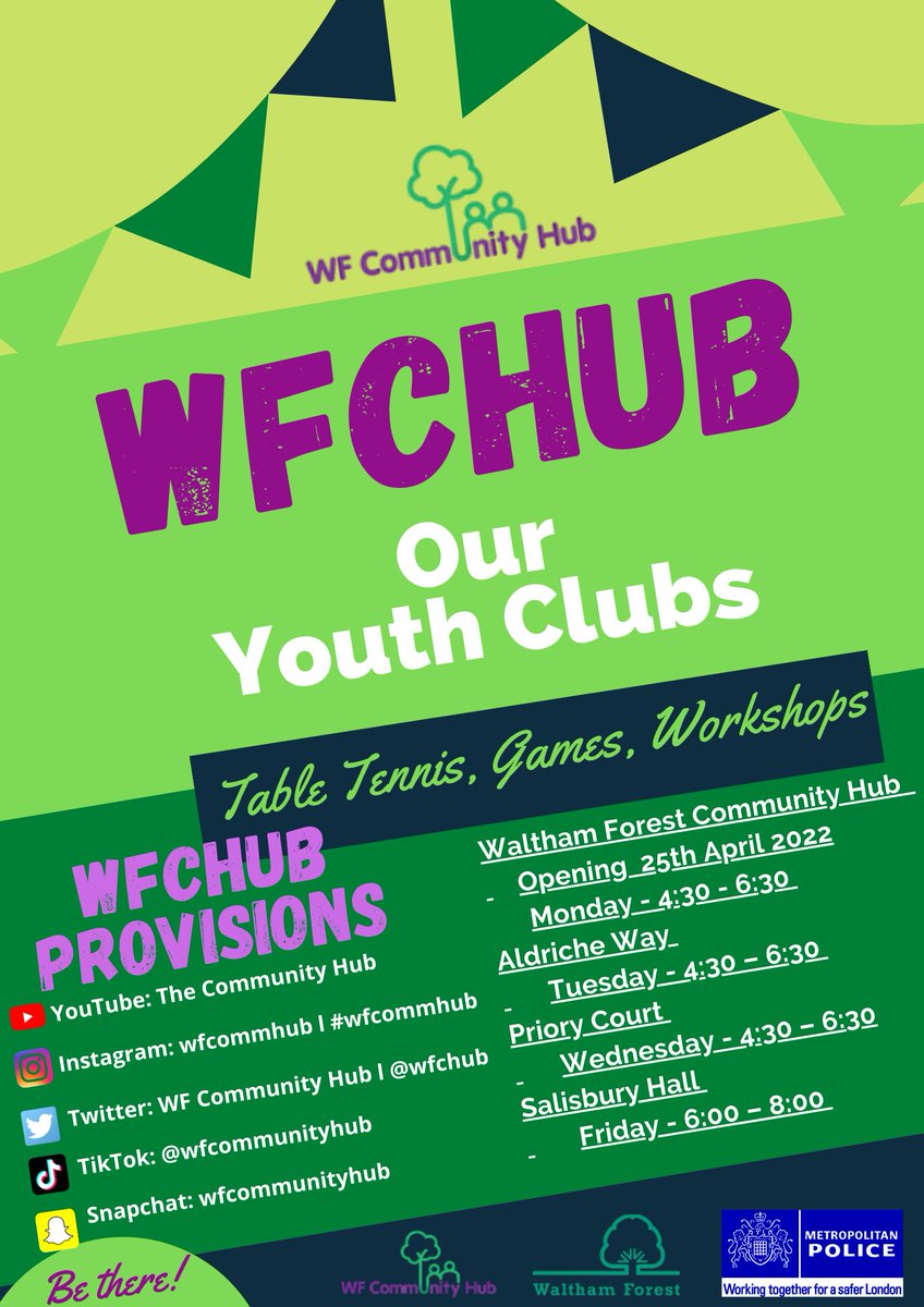 Our Monday youth club is opening up soon on the 25th of April at the Waltham Forest Community Hub! Have a look at our poster and see if we have a youth club near you! #youth #youthclubs #wfchub #provisions #workshops #games #football #TableTennis