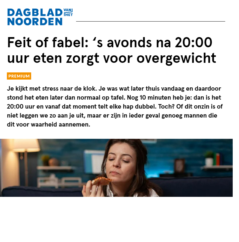Vandaag in <a href="/dvhn_nl/">Dagblad van het Noorden</a> een artikel over Biologisch ritme en overgewicht. Wil je hier nou meer over horen? Schrijf je dan in voor het congres #VoedingNL22 op 17 juni via voedingnl.nl #biologischritme #dagnacht #voeding #dietist #voedingswetenschapper