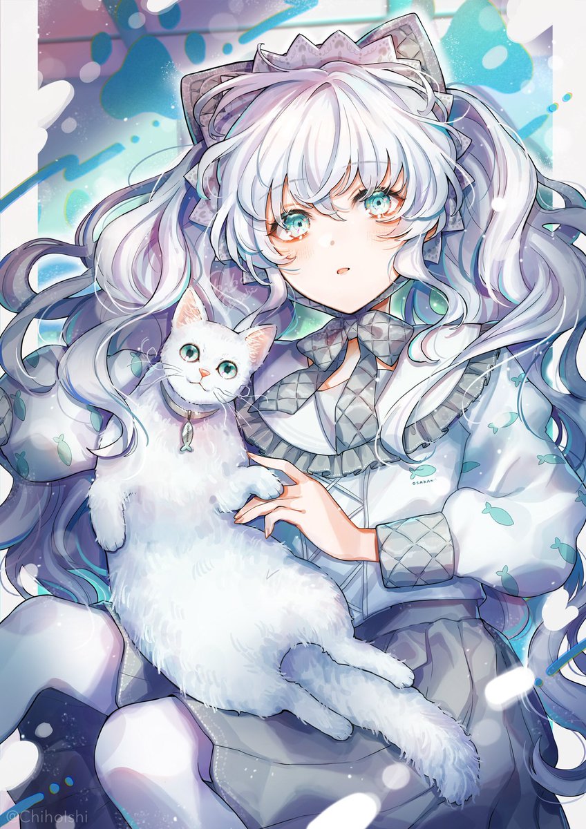 「pure💙🐱 #猫と女の子 #創作 」|しんいし智歩のイラスト