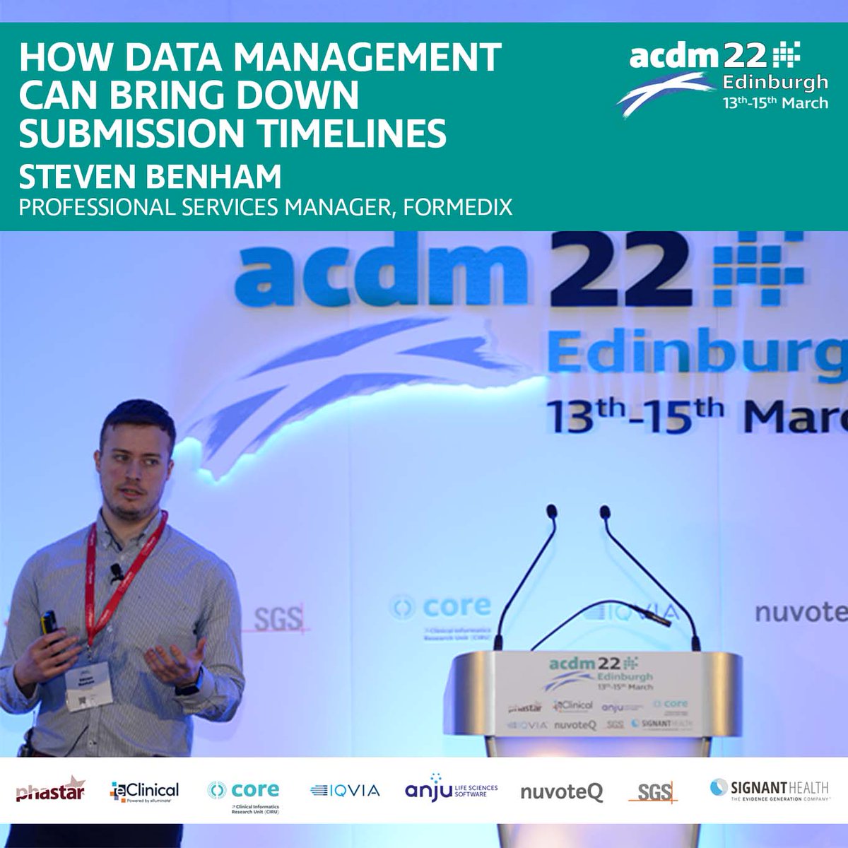 ACDMDataMatters's tweet photo. The third Plenary Session, How data management can bring down submission timelines, is given by Steven Benham from Formedix.
#ACDM22 #clinicalresearch #clinicaltrials #clinicaldevelopment #clinicaldatamanagement #edc #epro #ecoa https://t.co/san948h54T