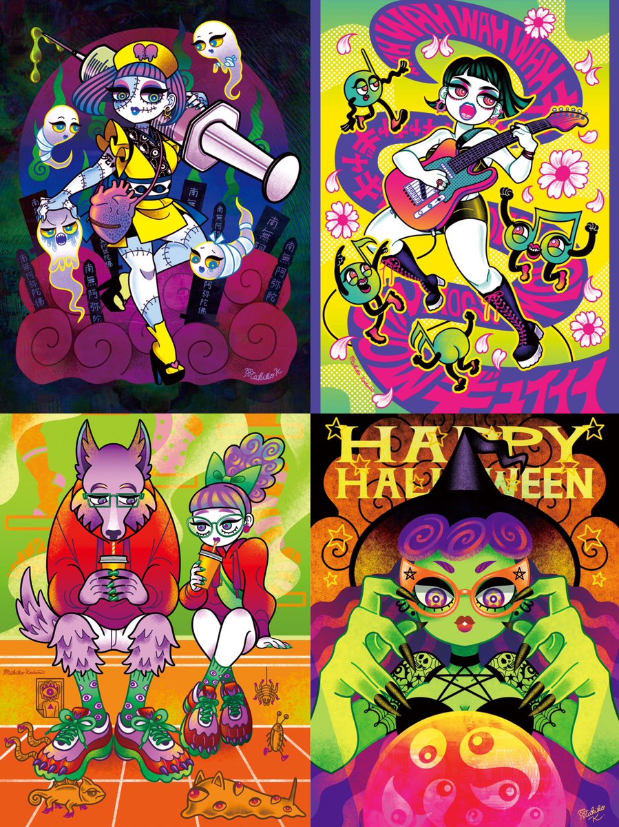#絵柄が好みっていう人にフォローされたい 好きな色味が顕著💜💚💛🖤💖笑